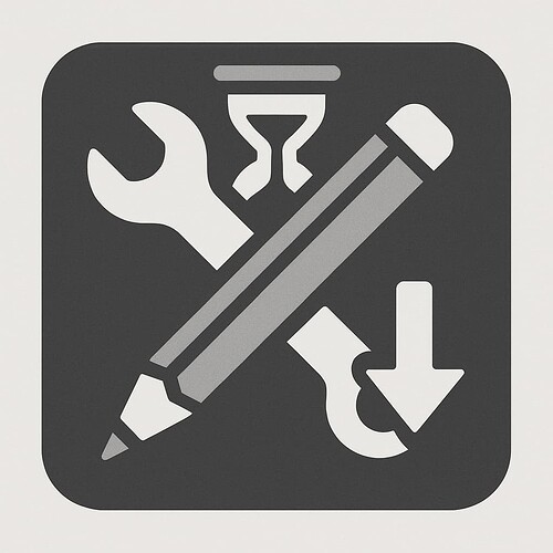 The image features a black square with white graphics of a wrench, a screwdriver, and a pencil arranged in an 'X' shape, symbolizing maintenance, repair, or technical work. (Captioned by AI)
